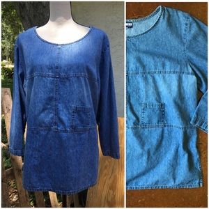 90’s Vintage Denim Smock Top XL Soft & Worn In